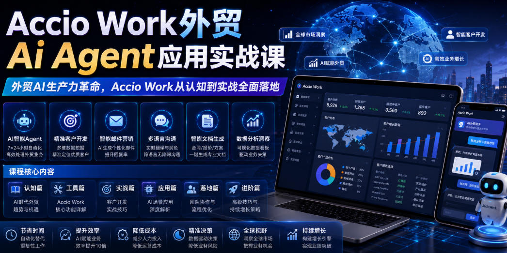 Accio Work外贸Ai Agent应用实战课，外贸AI生产力革命，Accio Work从认知到实战全面落地-御文网