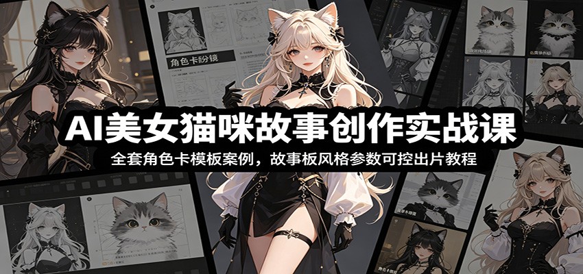 AI美女猫咪故事创作实战课：全套角色卡模板案例，故事板风格参数可控出片教程-御文网