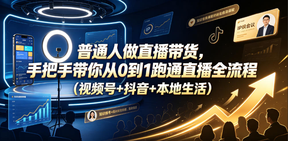 普通人做直播带货，手把手带你从0到1跑通直播全流程(视频号+抖音+本地生活)-御文网