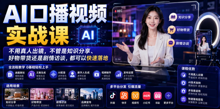AI口播视频实战课，不用真人出镜，不管是知识分享、好物带货还是剧情访谈，都可以快速落地-御文网