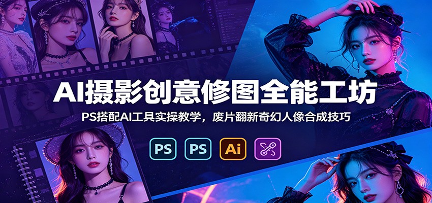 AI摄影创意修图全能工坊：PS搭配AI工具实操教学，废片翻新奇幻人像合成技巧-御文网