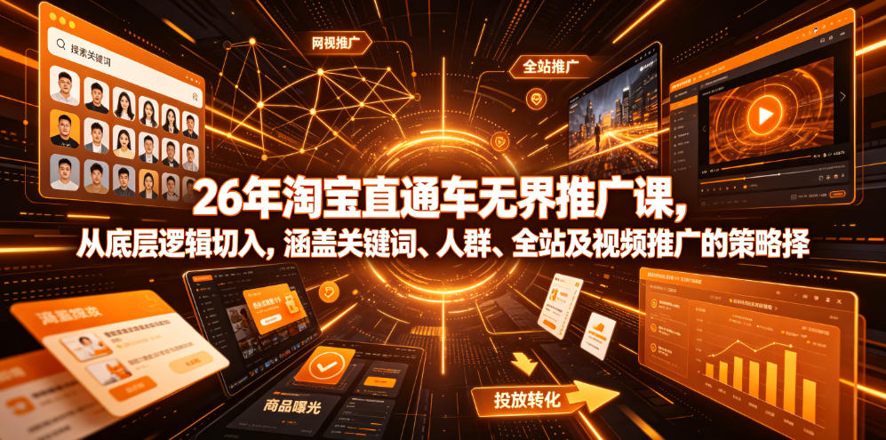 26年淘宝直通车无界推广课，从底层逻辑切入，涵盖关键词、人群、全站及视频推广的策略选择-御文网