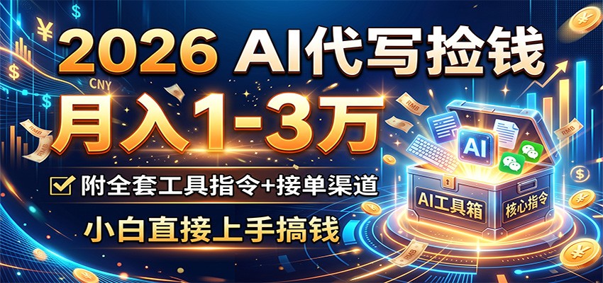 2026 AI代写捡钱，月入1-3万，附全套工具指令+接单渠道，小白直接上手搞钱-御文网