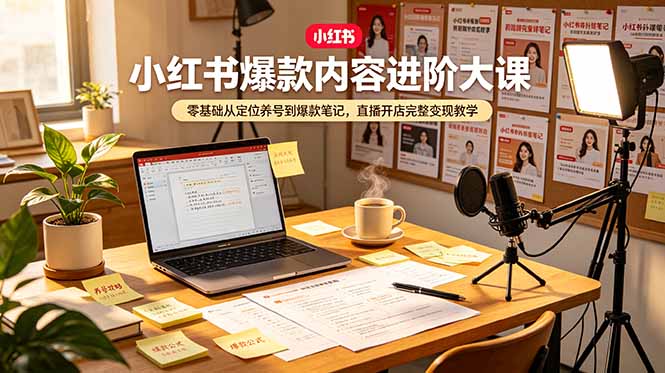 小红书爆款内容进阶大课，零基础从定位养号到爆款笔记，直播开店完整变现教学-御文网