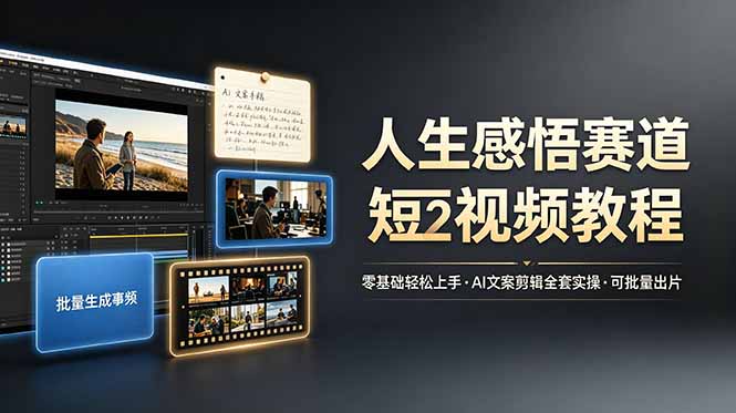 人生感悟赛道短视频教程，零基础轻松上手，AI文案剪辑全套实操可批量出片-御文网