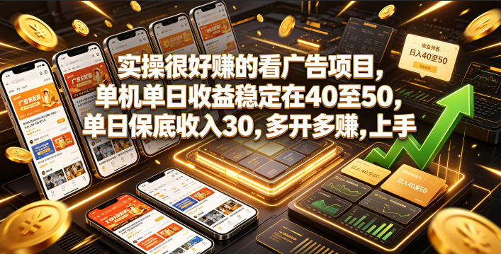 实操很好賺的看广告项目，单机单日收益稳定在40至50，单日保底收入30，多开多賺，上手就能变现【揭秘】-御文网