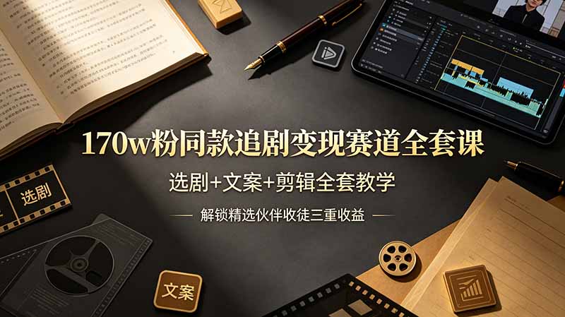 170w粉博主同款追剧变现赛道全套课，选剧+文案+剪辑全套教学，解锁精选伙伴收徒三重收益-御文网