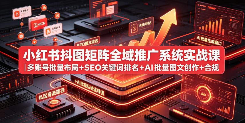 小红书抖图矩阵全域推广系统实战课｜多账号批量布局+SEO关键词排名+AI批量图文创作+合规私域导流完整落地教程-御文网