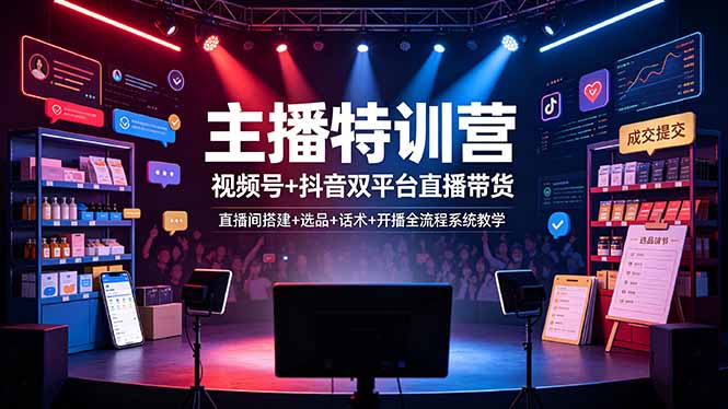 主播特训营：视频号+抖音双平台直播带货，直播间搭建+选品+话术+开播全流程系统教学-御文网