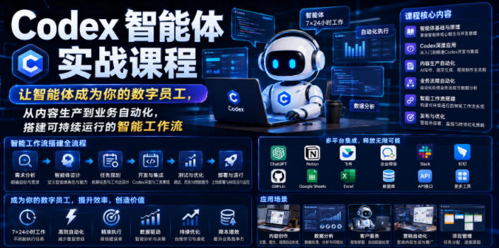 Codex智能体实战课程，让智能体成为你的数字员工，从内容生产到业务自动化，搭建可持续运行的智能工作流-御文网