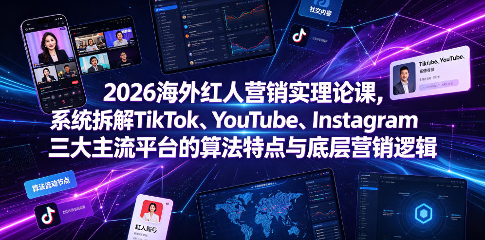 2026海外红人营销实理论课，系统拆解TikTok、YouTube、Instagram三大主流平台的算法特点与底层营销逻辑-御文网