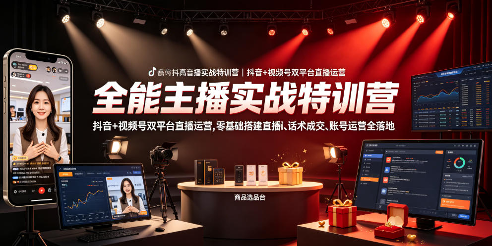 全能主播实战特训营｜抖音+视频号双平台直播运营，零基础搭建直播间、精准选品、话术成交、账号运营全落地-御文网