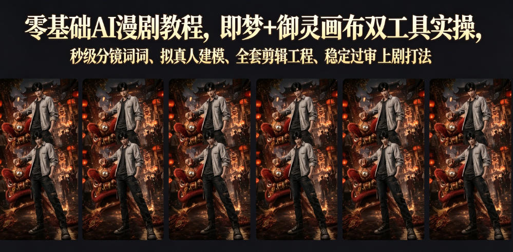 零基础AI漫剧教程，即梦+御灵画布双工具实操，秒级分镜提示词、拟真人建模、全套剪辑工程、稳定过审上剧打法-御文网