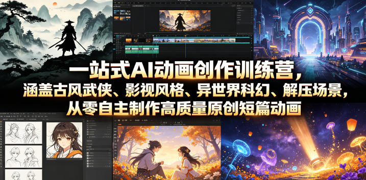 一站式AI动画创作训练营，涵盖古风武侠、影视风格、异世界科幻、解压场景，从零自主制作高质量原创短篇动画-御文网