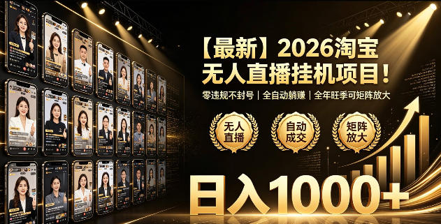 2026淘宝无人直播挂播项目！零违规不封号，全自动躺賺，全年旺季可矩阵放大，日入1000+【揭秘】-御文网