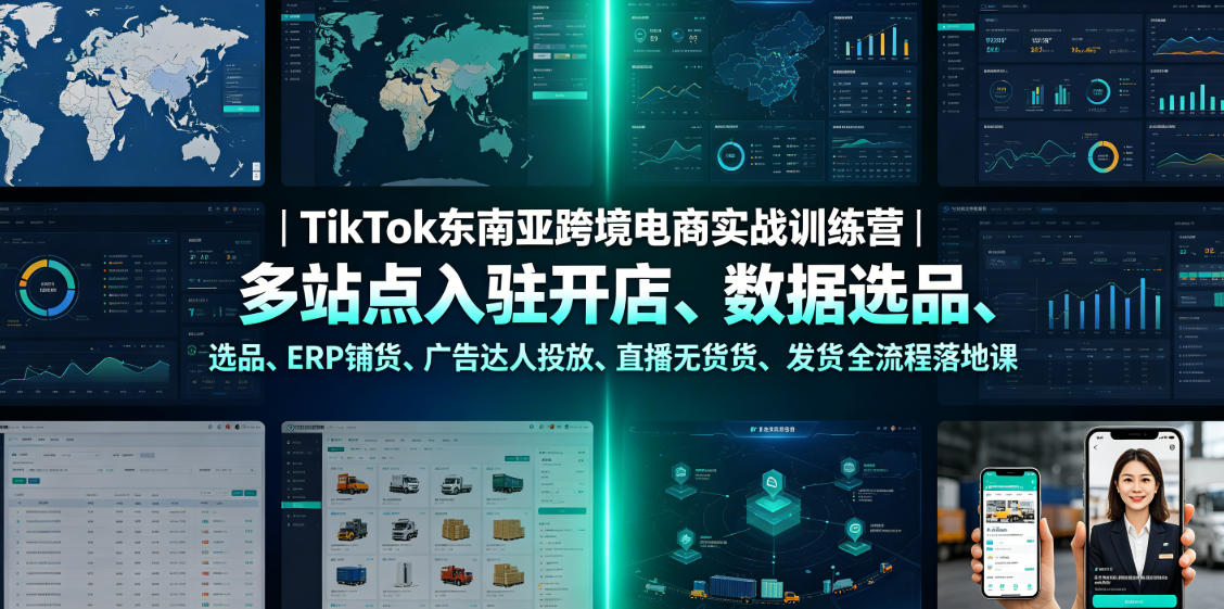 TikTok东南亚跨境电商实战训练营｜多站点入驻开店、数据选品、ERP铺货、广告达人投放、直播无货源发货全流程落地课-御文网