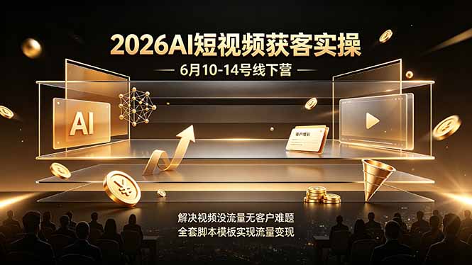 2026AI短视频获客实操6月10-14号线下营，解决视频没流量无客户难题，全套脚本模板实现流量变现-御文网