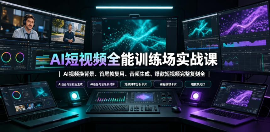 AI短视频全能训练场实战课｜AI视频换背景、首尾帧复用、音频生成、爆款短视频完整复刻全套实操教学-御文网