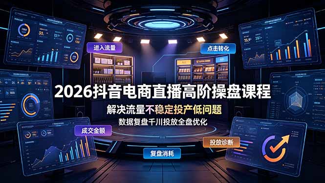 2026抖音电商直播高阶操盘课程，解决流量不稳定投产低问题，数据复盘千川投放全盘优化-御文网
