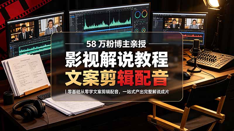 58 万粉博主荧幕春秋亲授影视解说教程｜零基础从零学文案剪辑配音，一站式产出完整解说成片-御文网