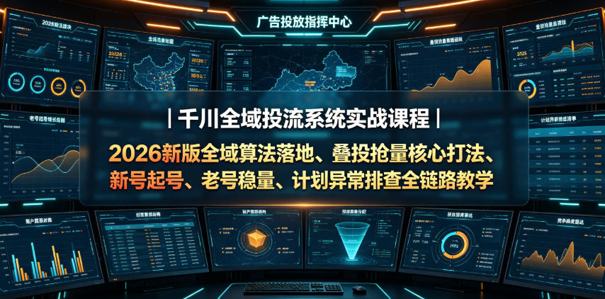 千川全域投流系统实战课程｜2026新版全域算法落地、叠投抢量核心打法、新号起号、老号稳量、计划异常排查全链路教学-御文网