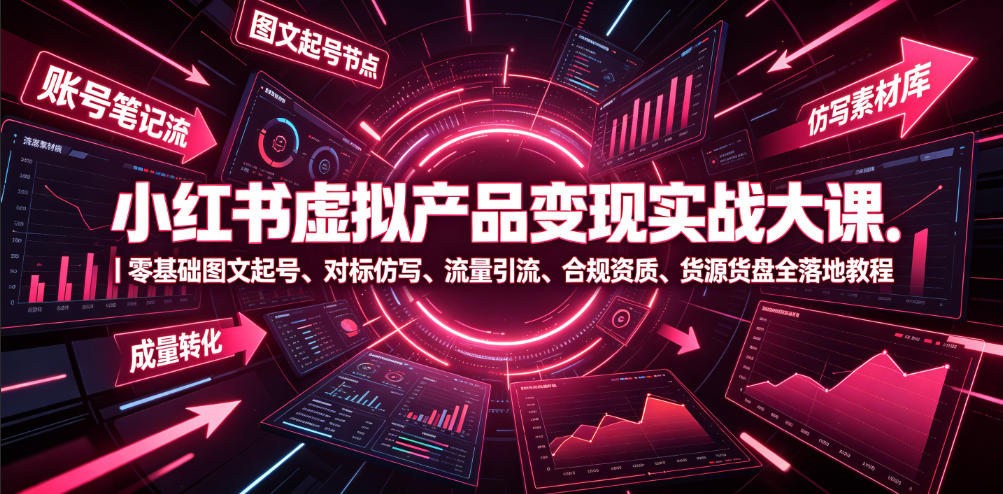 小红书虚拟产品变现实战大课｜零基础图文起号、对标仿写、流量引流、合规资质、货源货盘全落地教程-御文网