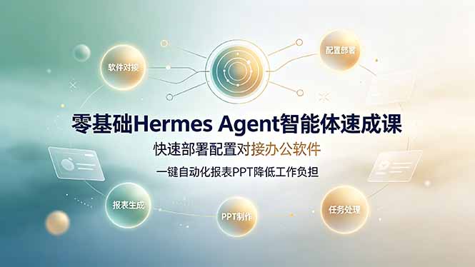 零基础Hermes Agent智能体速成课，快速部署配置对接办公软件；一键自动化报表PPT降低工作负担-御文网
