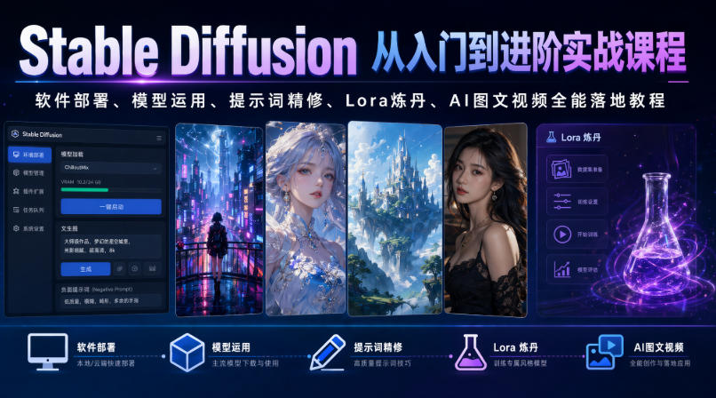 Stable Diffusion从入门到进阶实战课程｜软件部署、模型运用、提示词精修、Lora炼丹、AI图文视频全能落地教程-御文网