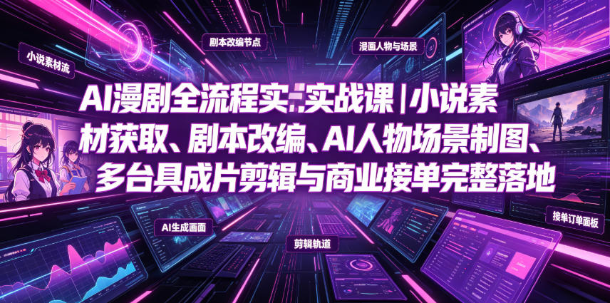 AI漫剧全流程实战课｜小说素材获取、剧本改编、AI人物场景制图、多工具成片剪辑、平台付费变现与商业接单完整落地-御文网