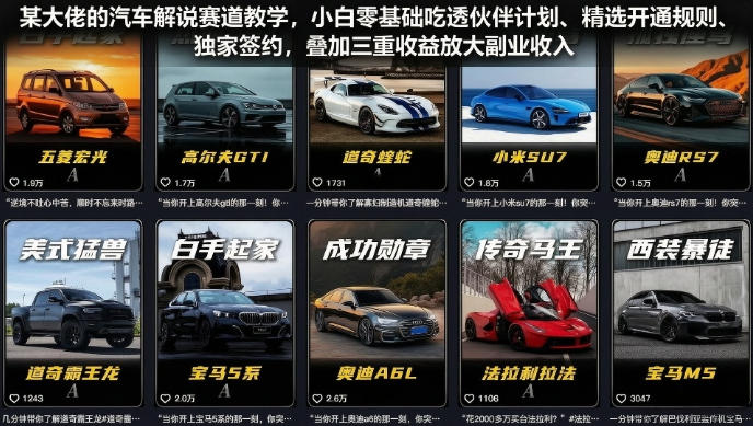 某大佬的汽车解说赛道教学，小白零基础吃透伙伴计划、精选开通规则、独家签约，叠加三重收益放大副业收入-御文网