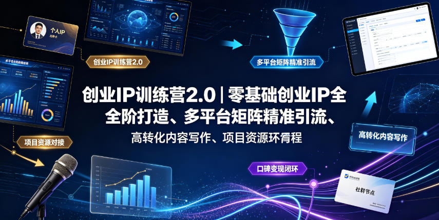 创业IP训练营2.0｜零基础创业IP全阶打造、多平台矩阵精准引流、高转化内容写作、项目资源对接与口碑变现闭环课程-御文网