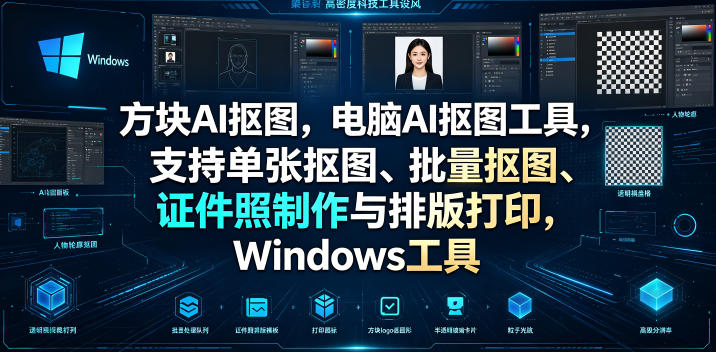 方块AI抠图，电脑AI抠图工具，支持单张抠图、批量抠图、证件照制作与排版打印，Windows工具-御文网