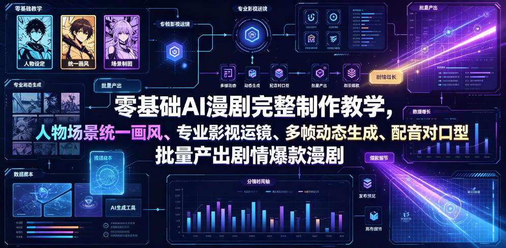 零基础AI漫剧完整制作教学，人物场景统一画风、专业影视运镜、多帧动态生成、配音对口型，批量产出剧情爆款漫剧-御文网