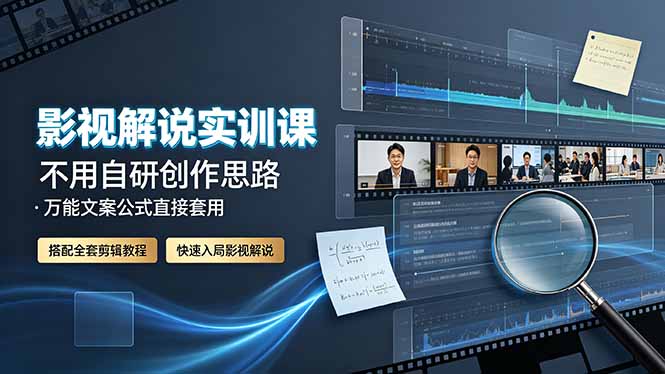 影视解说实训课:不用自研创作思路,万能文案公式直接套用,搭配全套剪辑教程,快速入局影视解说-御文网