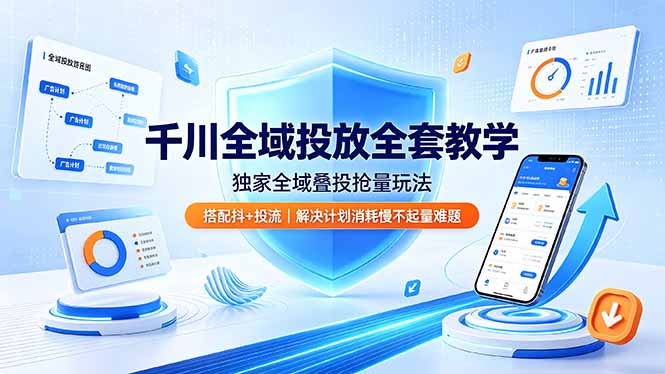 千川全域投放全套教学，独家全域叠投抢量玩法，搭配抖+投流，解决计划消耗慢不起量难题-御文网