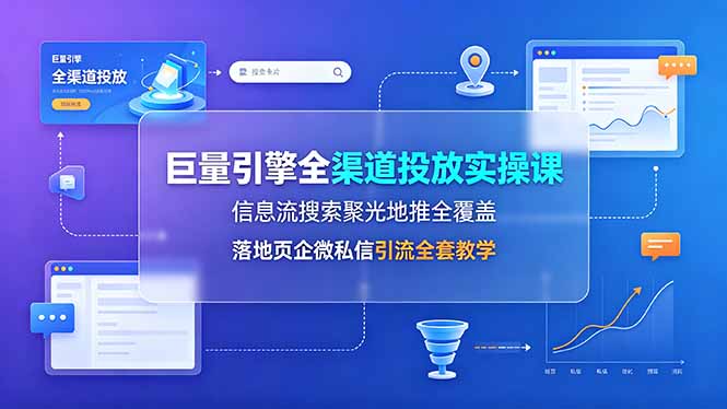 巨量引擎全渠道投放实操课，信息流搜索聚光地推全覆盖，落地页企微私信引流全套教学-御文网