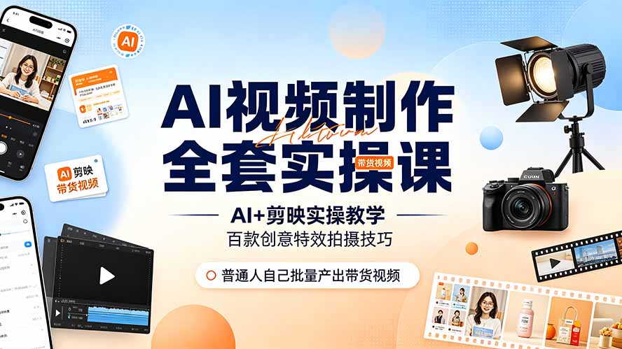 AI视频制作全套实操课,多款AI工具搭配剪映教学,百种特效运镜拍摄实操,抖音账号带货运营全覆盖-御文网