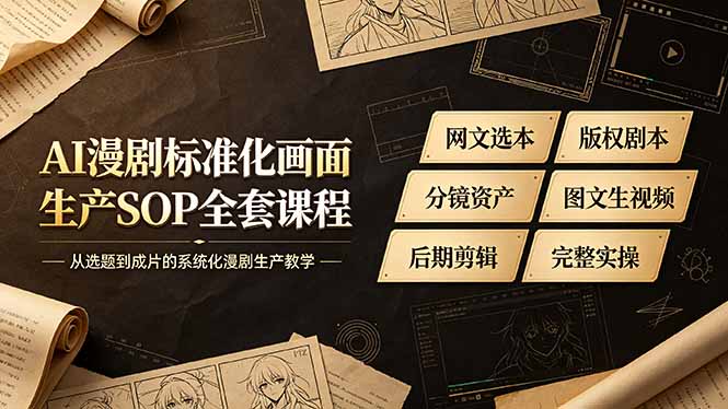 AI漫剧标准化画面生产SOP全套课程，网文选本版权剧本分镜资产全覆盖，图文生视频后期剪辑完整实操教学-御文网