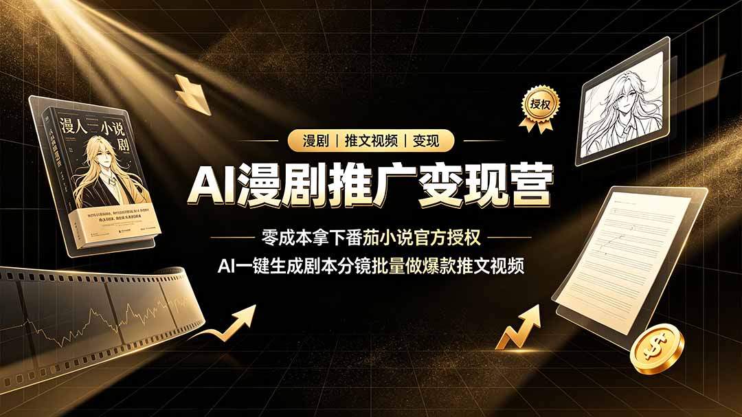 AI漫剧推广变现营,零成本拿下番茄小说官方授权,AI一键生成剧本分镜批量做爆款推文视频-御文网
