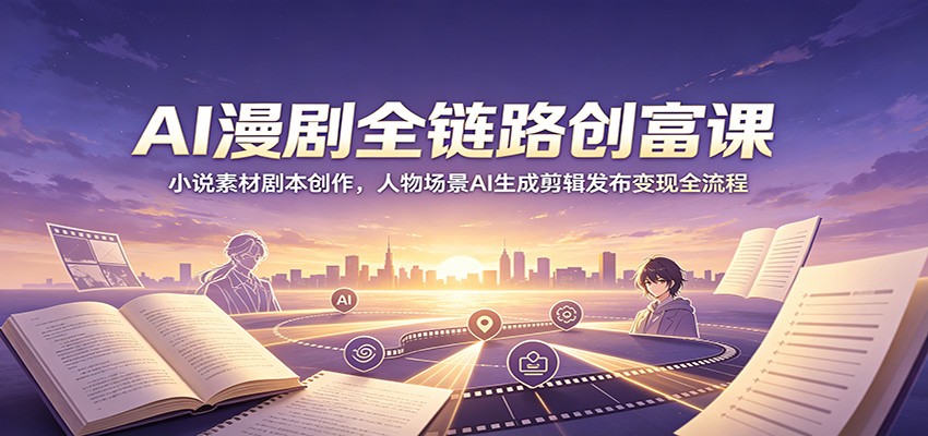 AI漫剧全链路创富课:小说素材剧本创作,人物场景AI生成剪辑发布变现全流程-御文网