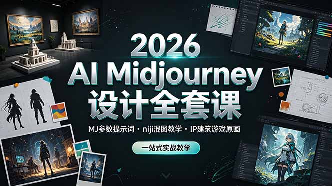 2026 AI Midjourney设计全套课,MJ参数提示词niji混图教学,IP建筑游戏原画一站式实战教学-御文网