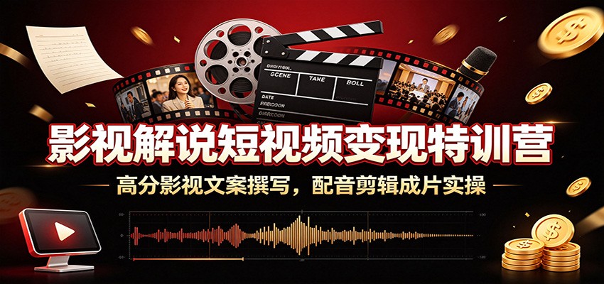 影视解说短视频变现特训营：高分影视文案撰写，配音剪辑成片实操-御文网