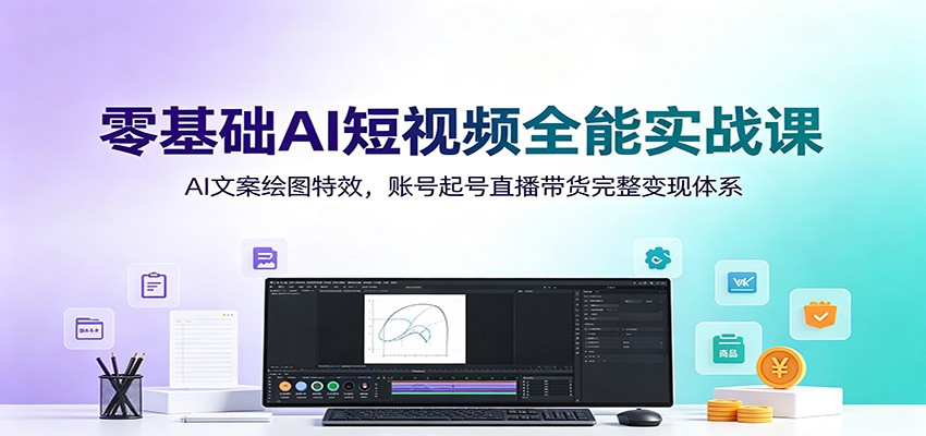 零基础AI短视频全能实战课:AI文案绘图特效,账号起号直播带货完整变现体系-御文网