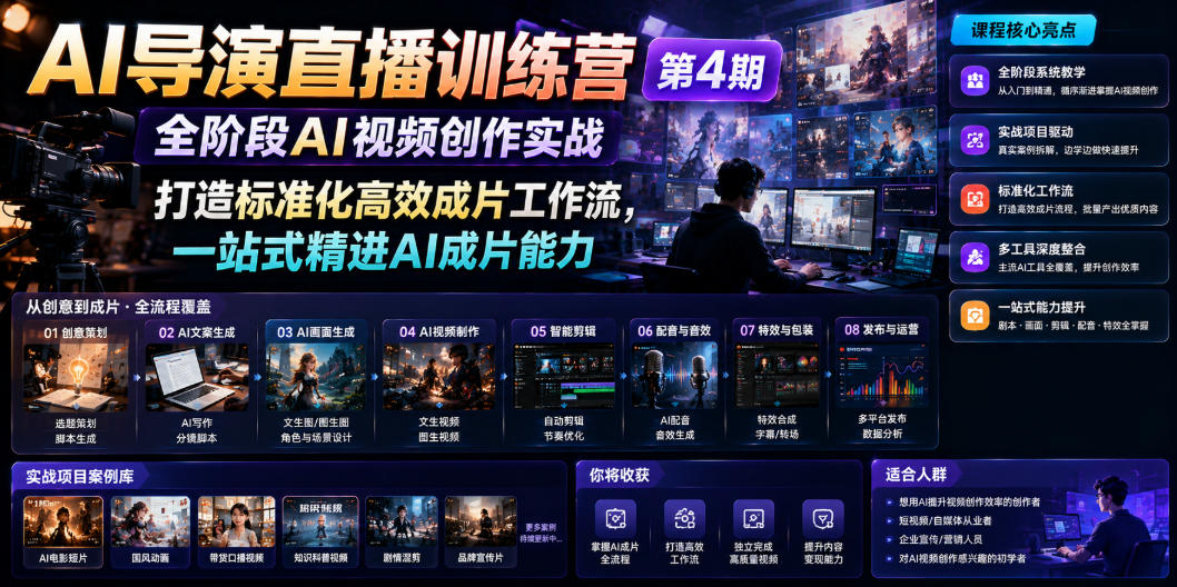 AI导演直播训练营第4期｜全阶段AI视频创作实战，打造标准化高效成片工作流，一站式精进AI成片能力-御文网