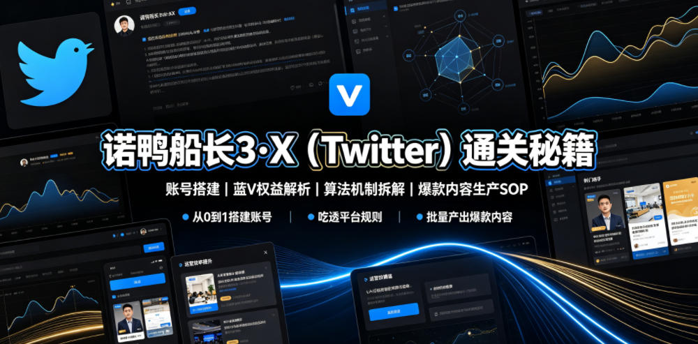 诺鸭船长3·X(Twitter)通关秘籍，涵盖账号搭建、蓝V权益解析、算法机制拆解及爆款内容生产SOP-御文网