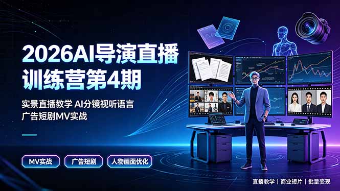 2026AI导演直播训练营第4期,实景直播教学AI分镜视听语言,广告短剧MV实战,解决人物画面崩坏痛点-御文网