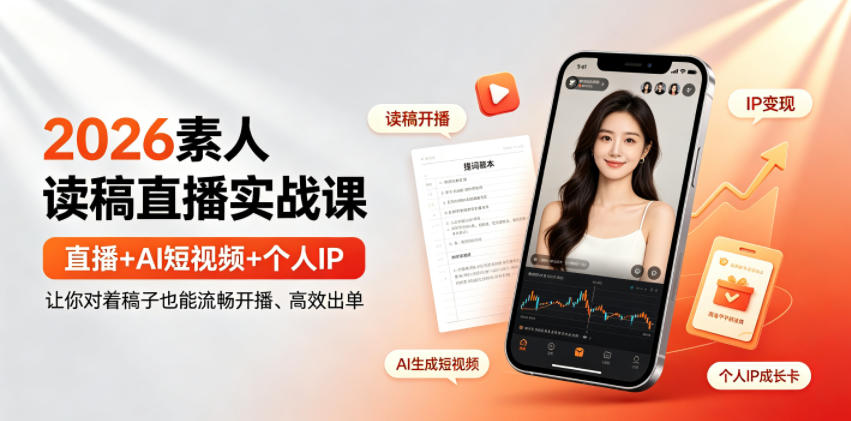 2026素人读稿直播实战课|直播+AI短视频+个人IP,让你对着稿子也能流畅开播、高效出单-御文网
