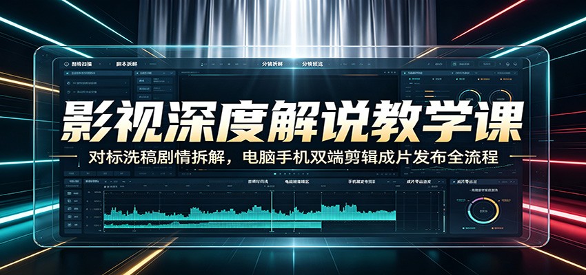 影视深度解说教学课：对标洗稿剧情拆解，电脑手机双端剪辑成片发布全流程-御文网