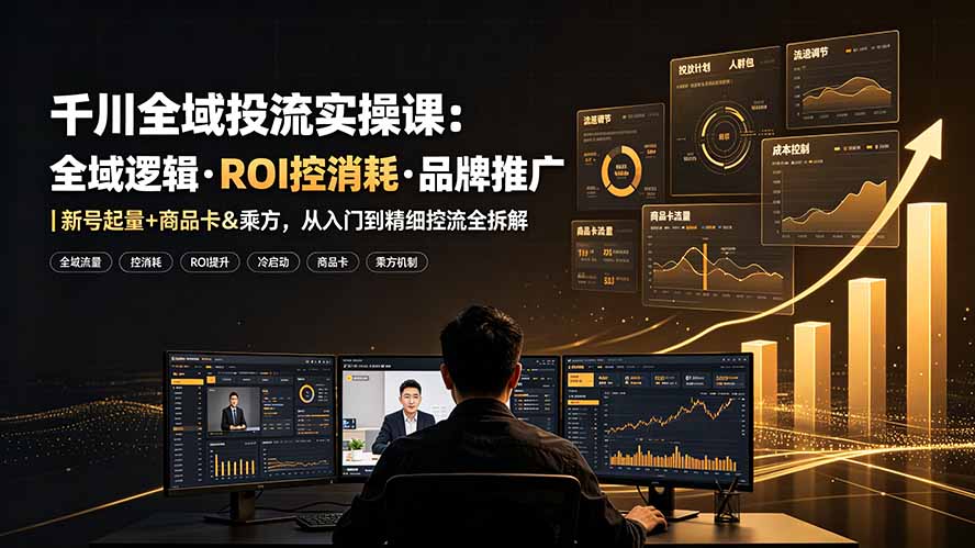 千川全域投流实操课：全域逻辑·ROI控消耗·品牌推广｜新号起量+商品卡&乘方，从入门到精细控流全拆解-御文网
