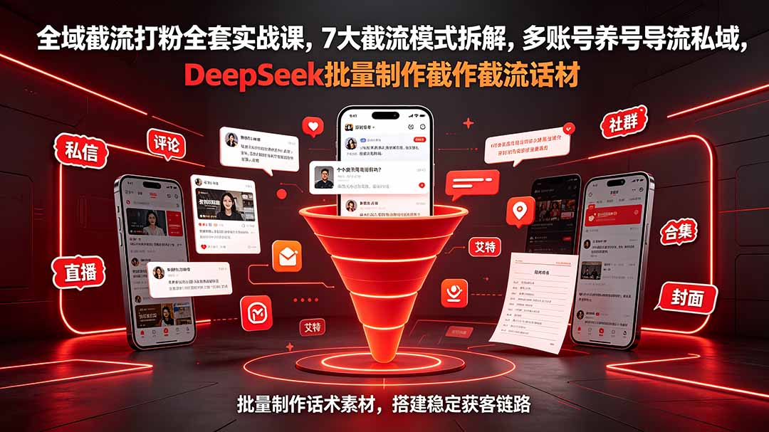 全域截流打粉全套实战课，7大截流模式拆解，多账号养号导流私域，DeepSeek批量制作截流话术素材-御文网